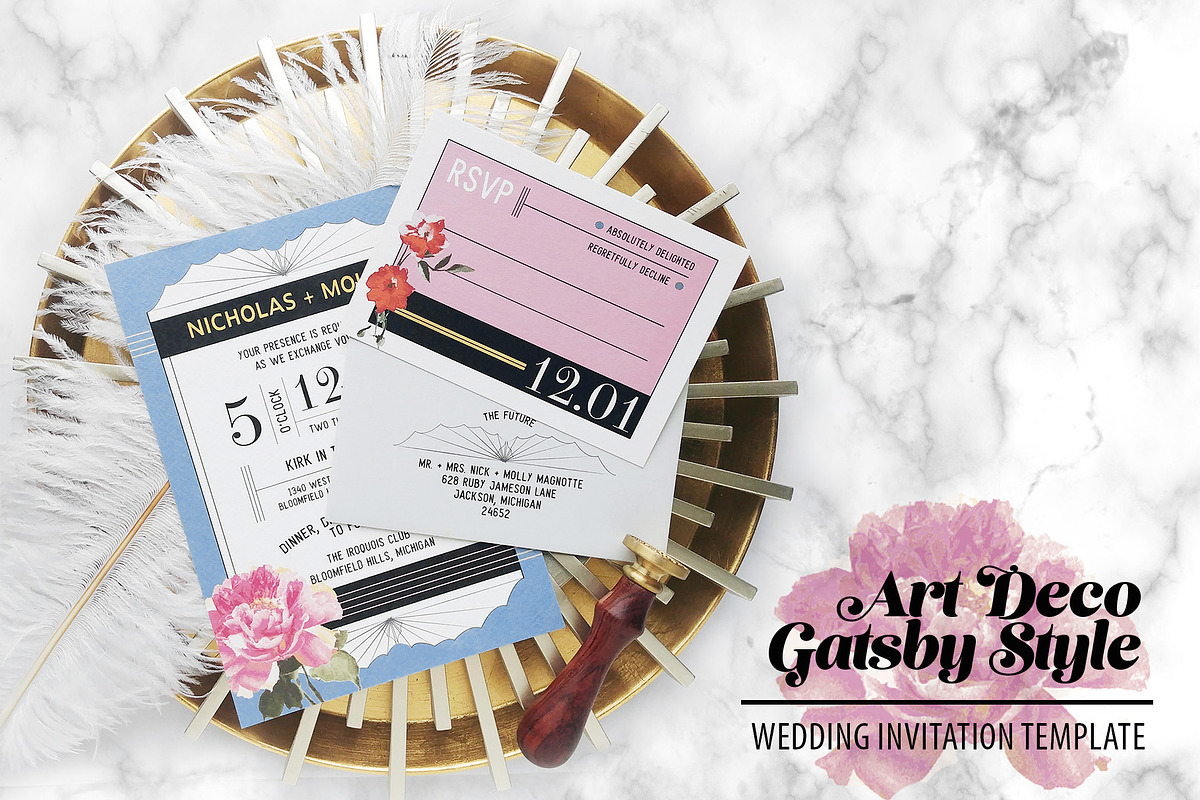 Art Deco Gatsby Wedding Invitation, an Invitation Template by Cordial Punch Press (Photo 1 of 5)