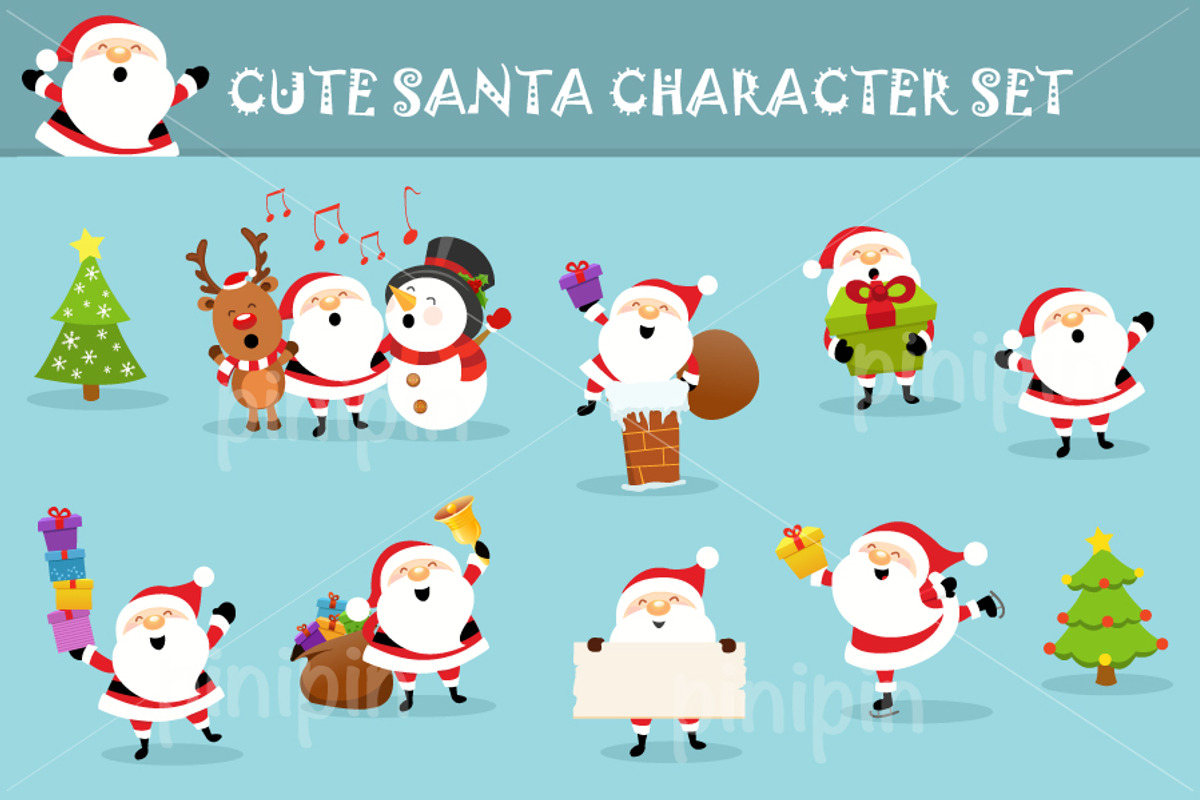 Cute Santa Set, a Person Illustration by pinipin
