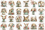 Bunny and Flowers Clipart PNG, an Illustration by Craft Nest (Thumbnail 6 of 12)