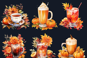 Watercolor Fall Drink Clipart