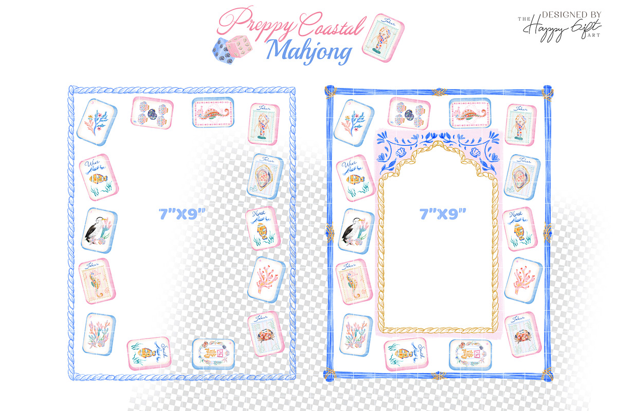 Preppy Coastal Mahjong Clipart, a Decorative Illustration by TheHappyGiftArt (Photo 4 of 12)