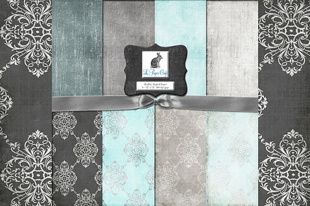 Teal & Gray Damask Backgrounds