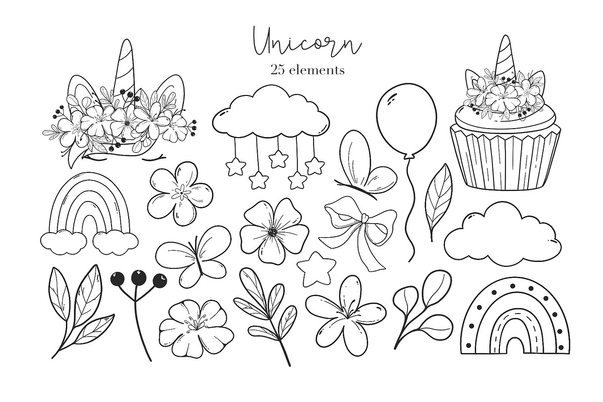 Unicorns SVG PNG + Coloring Pages, an Animal Illustration by ArtGiftsStudio (Photo 4 of 5)