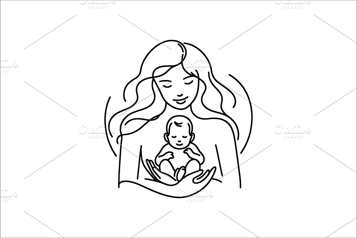 Minimal Line Art Mother and Baby, an Outline Icon by Vectorium Studio