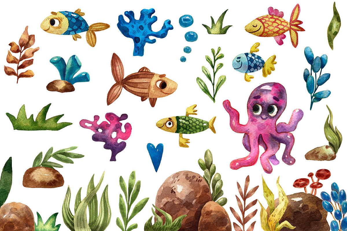 Mermaids - Watercolor Clip Art Set, an Illustration by Mashamashastu (Photo 3 of 9)