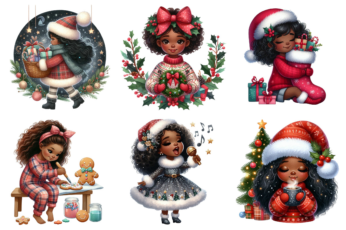 Black Girl Christmas Eve Clipart, an Illustration by Designking (Photo 3 of 5)