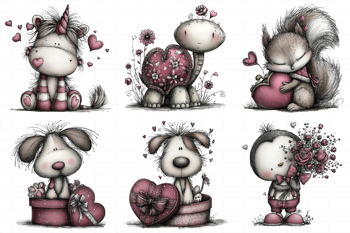 Whimsical Valentine Animals Clipart, an Illustration by Daily.Designs (Photo 3 of 8)