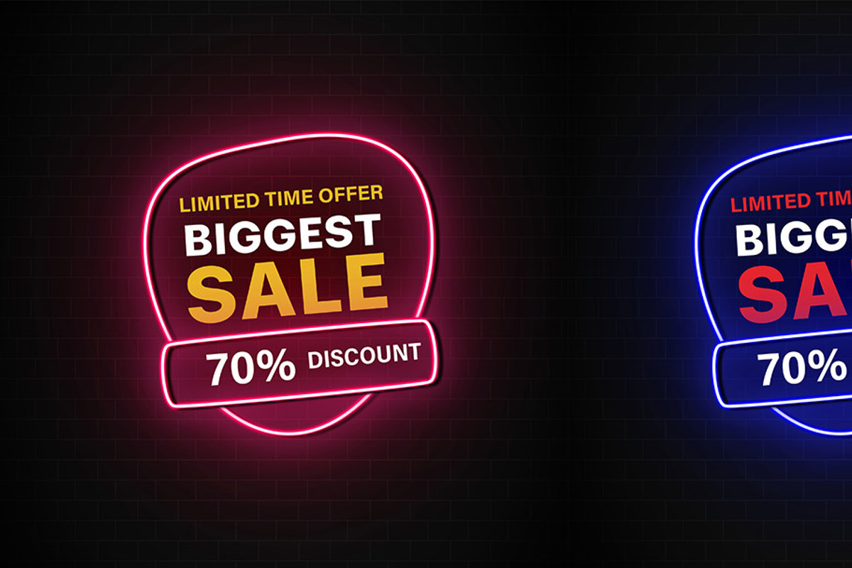 Sale Promotions Vector Neon Bundle, a Decorative Illustration by Photoshop Action (Photo 7 of 15)