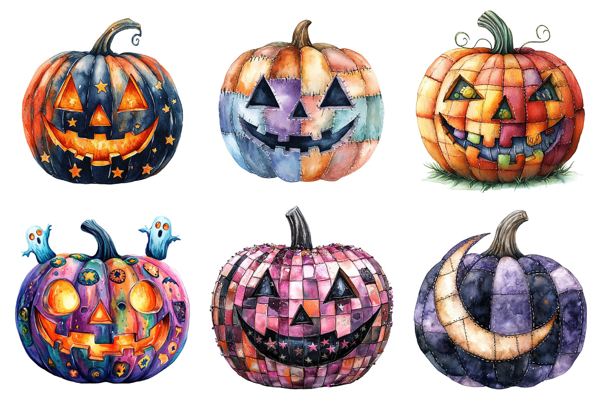 Halloween Patchwork Pumpkin Clipart, an Illustration by Daily.Designs (Photo 5 of 5)