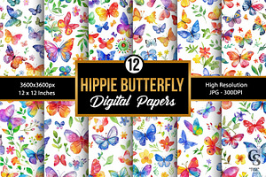 Colorful Hippie Butterflies Patterns