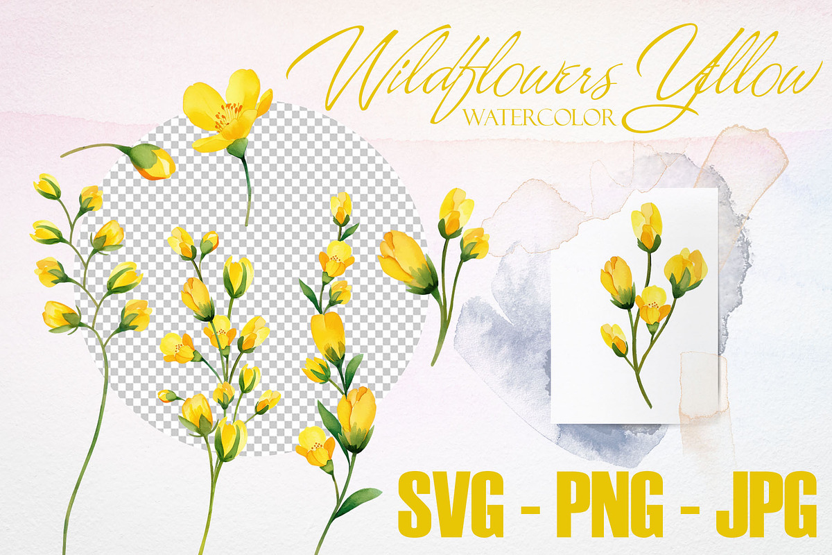 Watercolor Yellow Wildflowers Vector, a Pattern Graphic by Deckar_art (Photo 2 of 4)