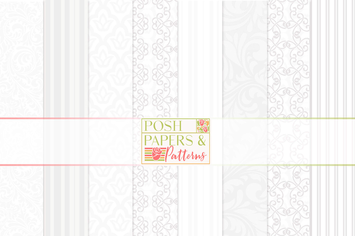 White Damask Stripes Wedding Papers