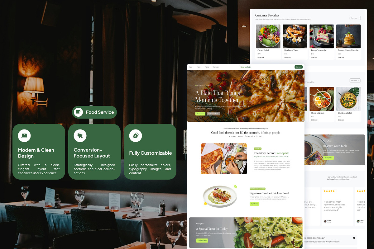 Restaurant & Food Service Website, a Landing Page Template by Font Kingdom (Photo 3 of 5)