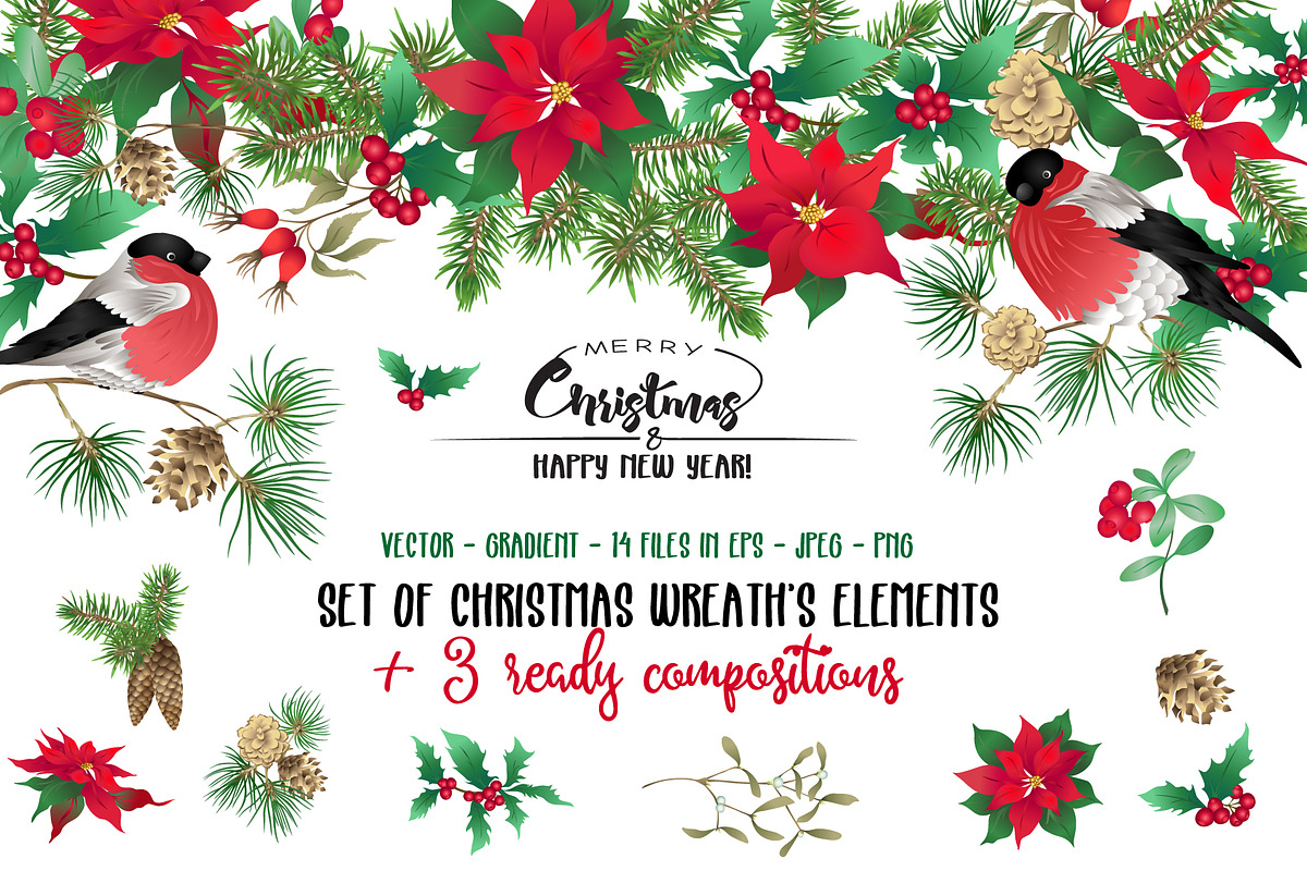 Christmas Wreath Elements Set, an Object Graphic by Elen-Lane (Photo 1 of 6)
