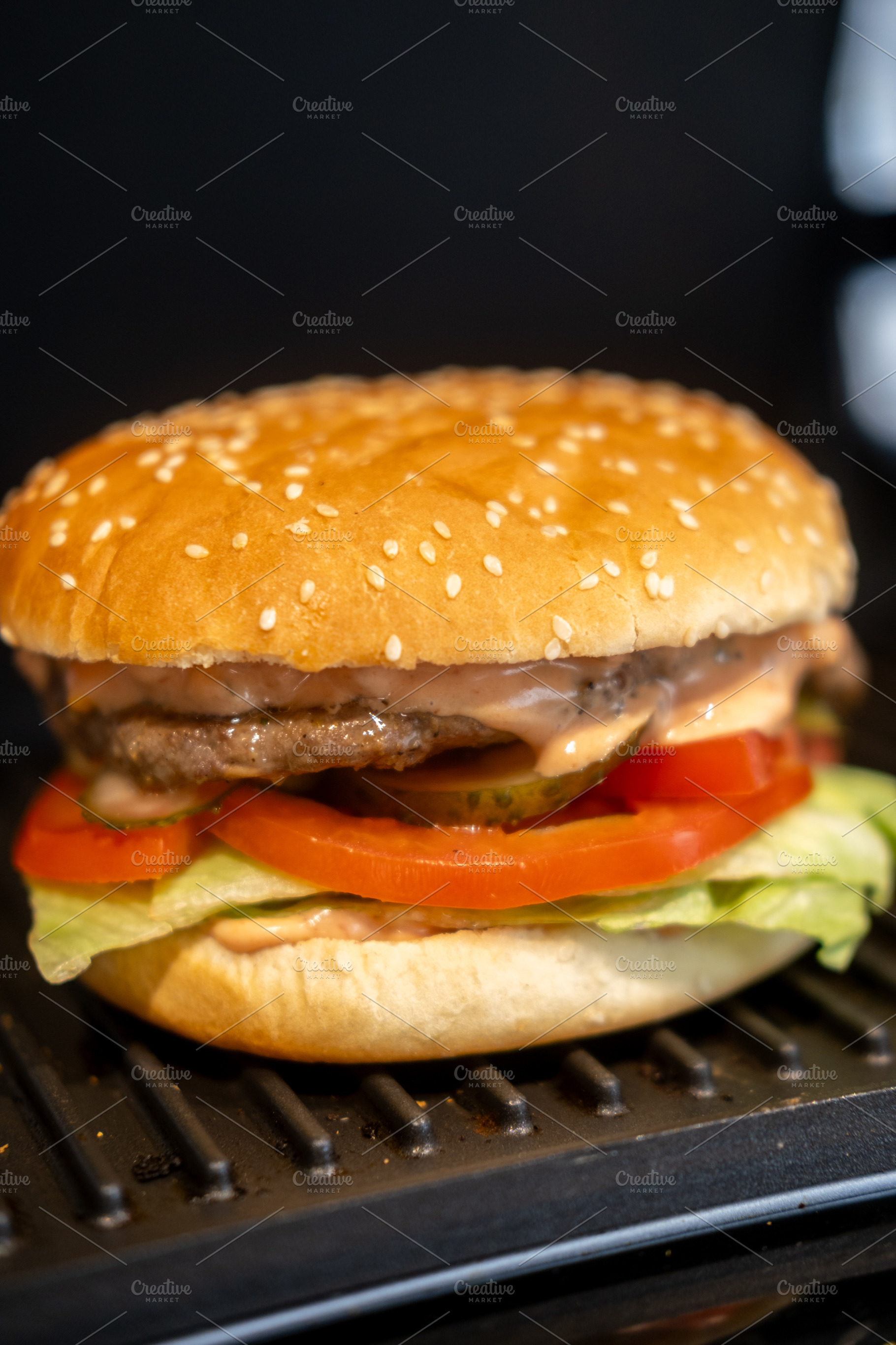 Grilled burger meal preparation equipment patty, a Food & Drink Photo by Photo Drive Studio