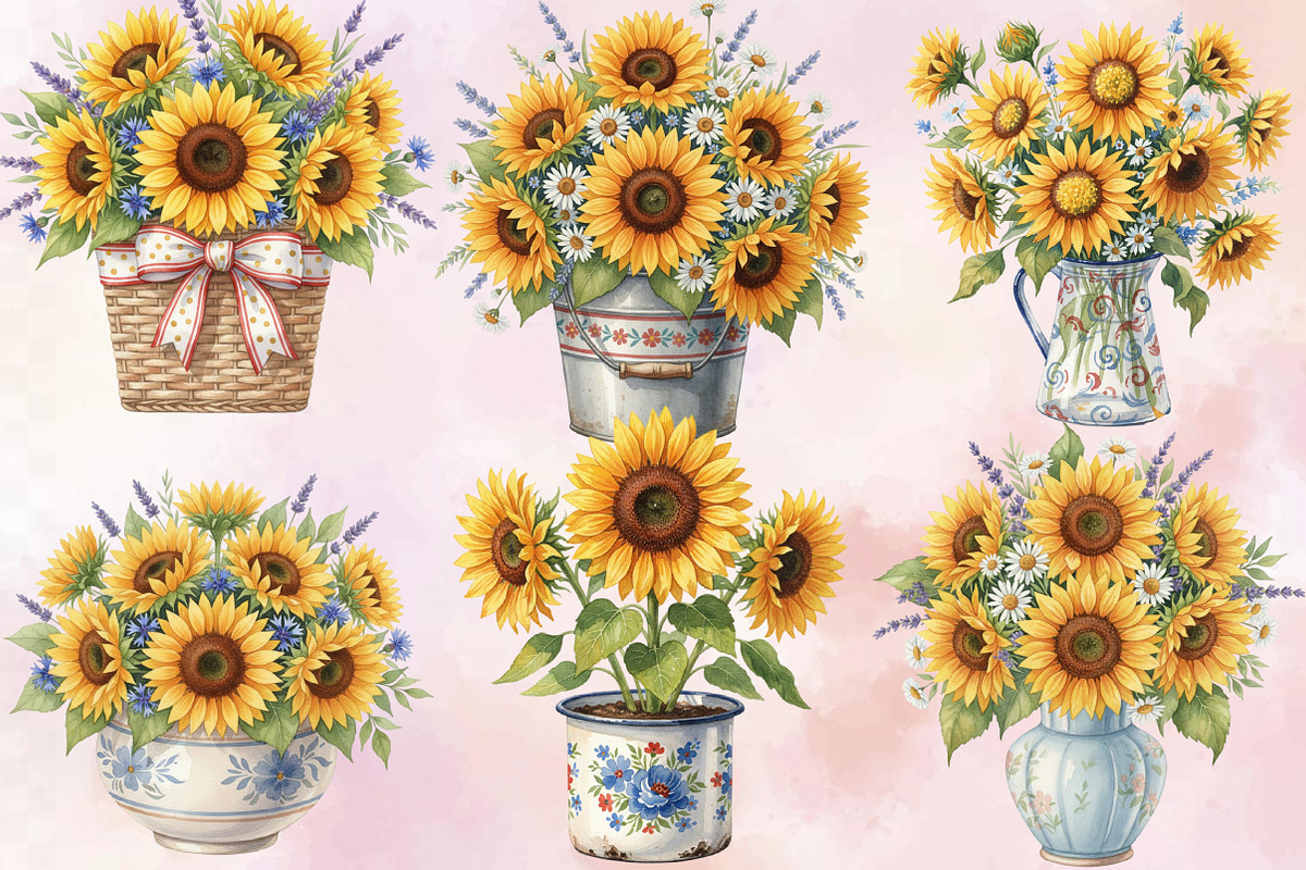 Watercolor Summer Sunflower PNG Clip, an Illustration by SVGArt (Photo 7 of 9)