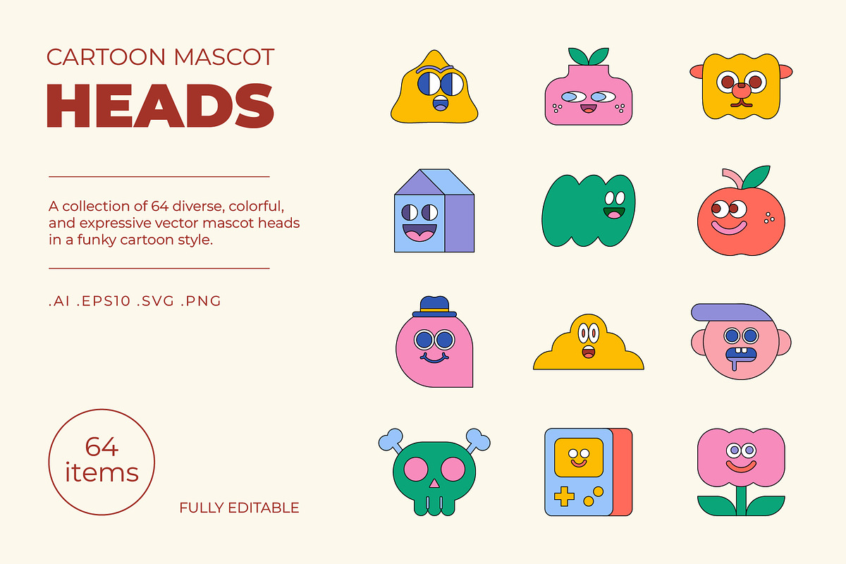 Cartoon Mascot Heads Collection, an Object Graphic by Léo Alexandre (Photo 1 of 16)