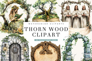 Watercolor Thorn wood Clipart Bundle, a Decorative Illustration by BusyDaydesign