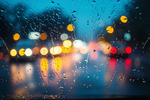 Raindrops cover a car windshield as, a Background Photo by MistyDay