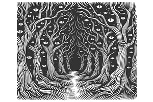 Surreal Forest Watching Eyes vector, an Object Illustration by AlexArt