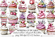Watercolor Spring Cupcake Clipart, an Illustration by Designking (Thumbnail 1 of 5)