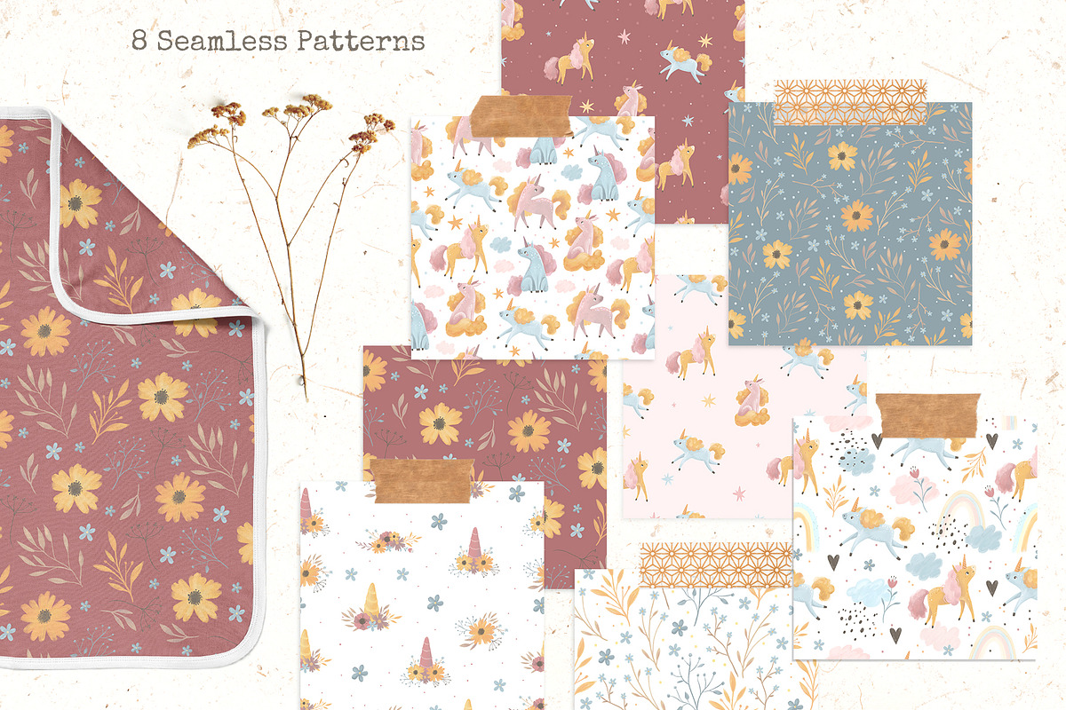 Unicorn clipart. Patterns., an Animal Illustration by Lesya Skripak (Photo 8 of 8)