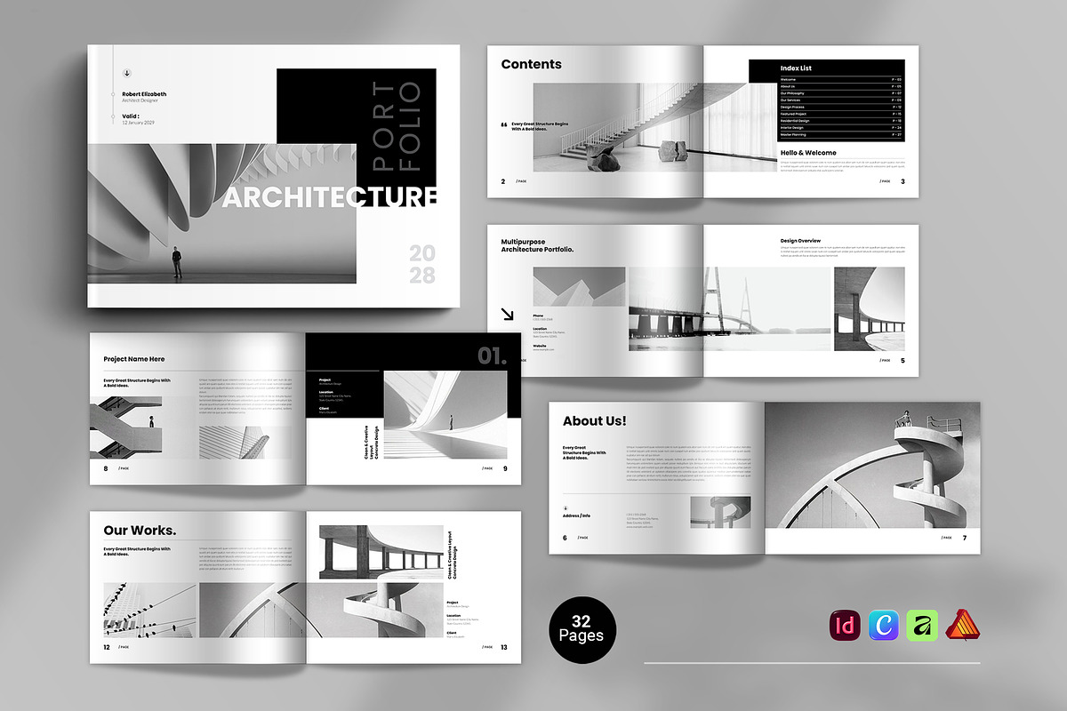 Architecture Portfolio Template, a Brochure Template by Spark_Creative (Photo 1 of 12)