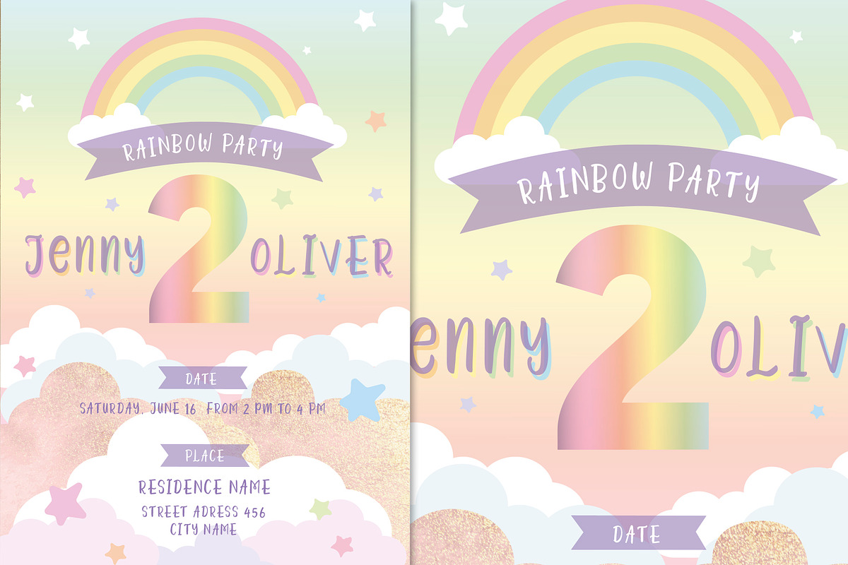 Rainbow Birthday invitation, an Invitation Template by Anis Illustration (Photo 3 of 3)