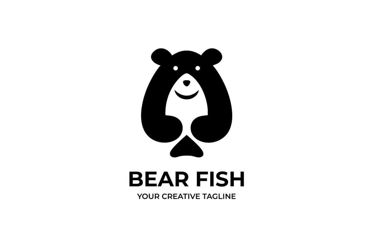 Bear and Fish Negative Space Logo, a Duotone Icon by Mightyfire