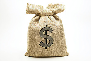 Burlap bag with dollar symbol and banknotes on white background, a Photo by AlyaAnd
