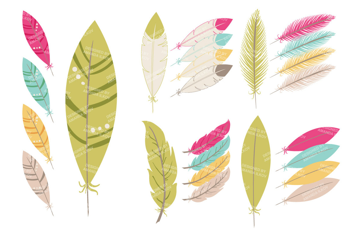 Bohemian Feathers Clipart & Vectors, an Illustration by Amanda Ilkov (Photo 3 of 4)
