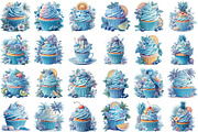 Watercolor Summer Cupcake Clipart, an Illustration by designcity5 (Thumbnail 2 of 5)
