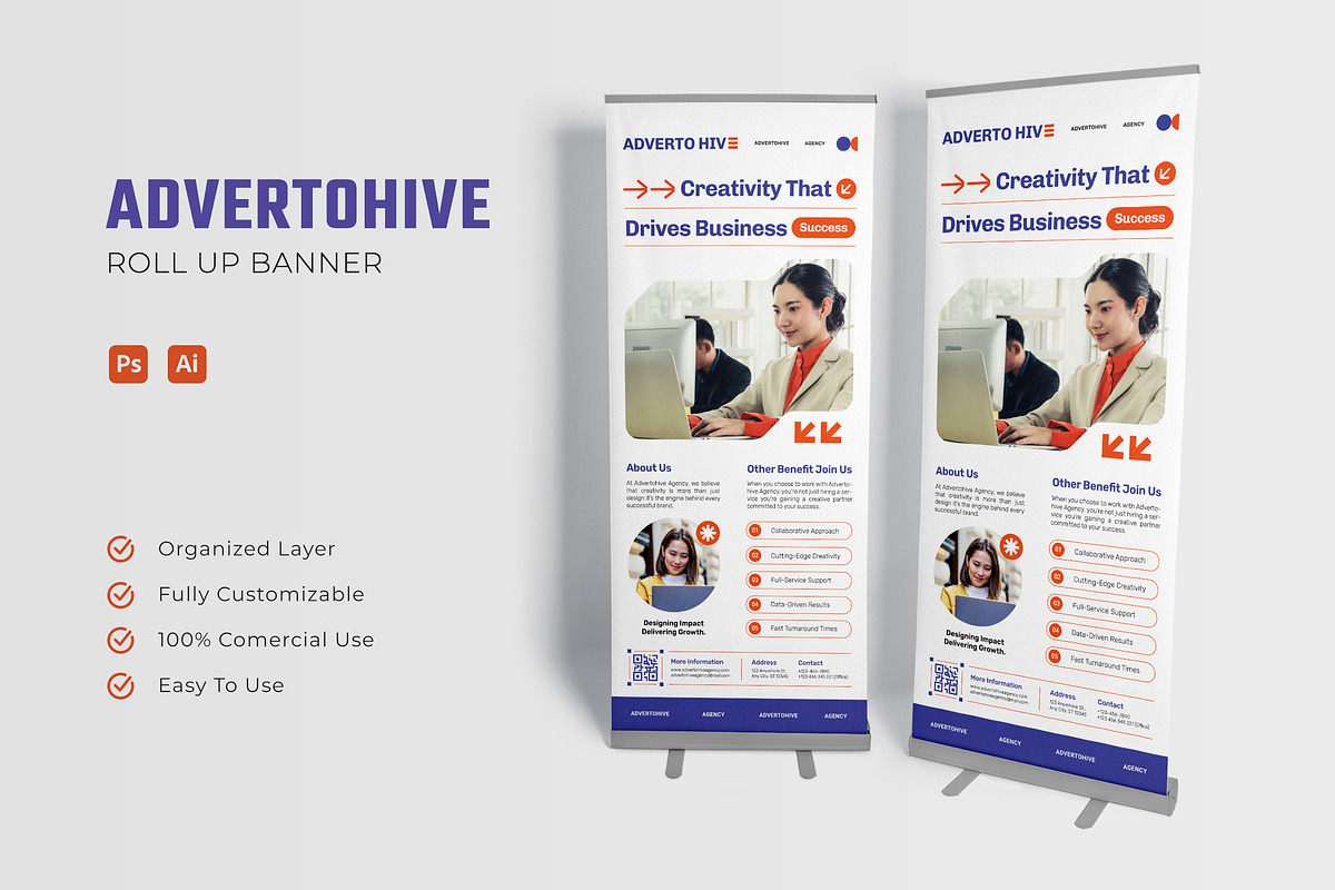 Advertohive Agency - Roll Up Banner, a Print Template by Esensifiksi.studio (Photo 2 of 2)