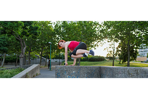 Woman working out in the city, doing, a Graphic by HalfPoint