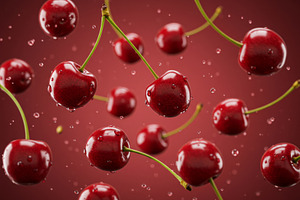 Fresh cherries with water droplets, a Food & Drink Photo by professorinc