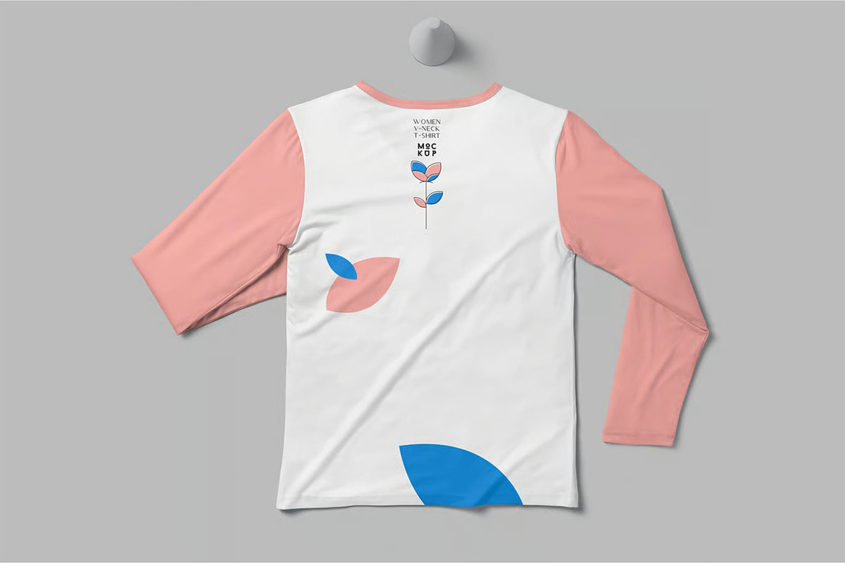 Girl Full Sleeve V Neck Tee Mockups, a Shirt Mockup by megostudi0 (Photo 2 of 7)