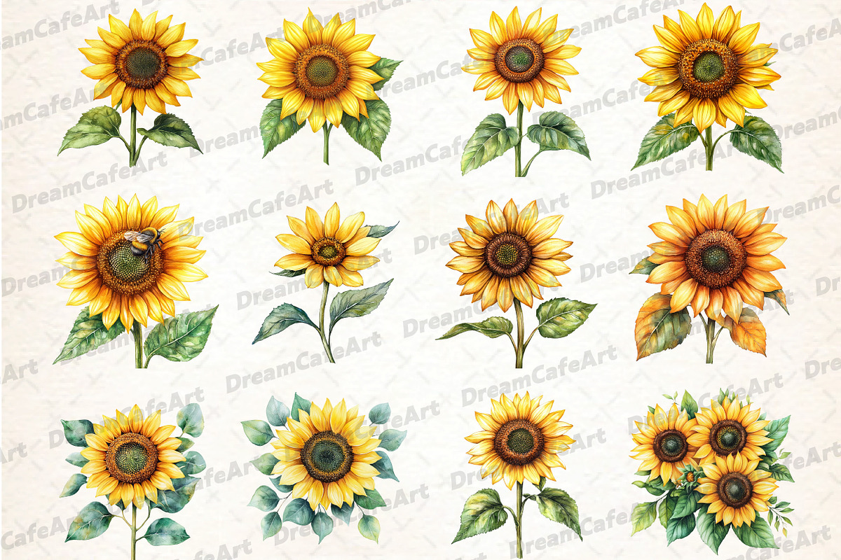 Yellow Sunflower Watercolor Flowers, an Illustration by DreamCafeArt (Photo 2 of 6)