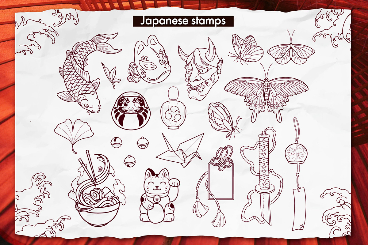 Procreate Japanese Stamp Brushes 30+, a Brush Add-On by InkPrintsTattoo