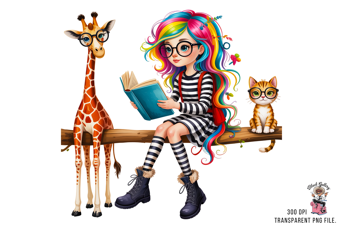 Colorful Hair Girl PNG Bundle, a Graphic by Clipart Studio (Photo 6 of 11)