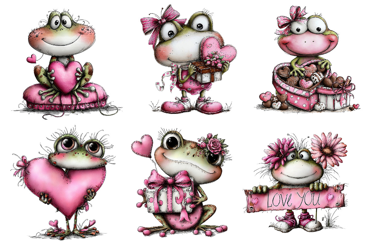 Valentine's Whimsical Frogs Clipart, an Illustration by Dream Creation (Photo 3 of 8)