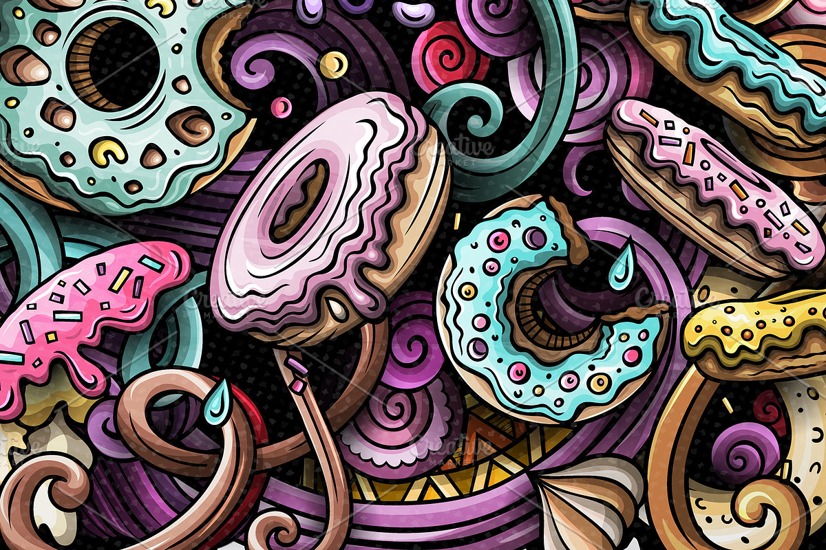 Donuts Vector Doodle Illustration, a Decorative Illustration by BALABOLKA (Photo 3 of 3)