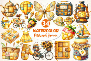 Yellow Patchwork Summer Clipart, an Illustration by Dream Creation