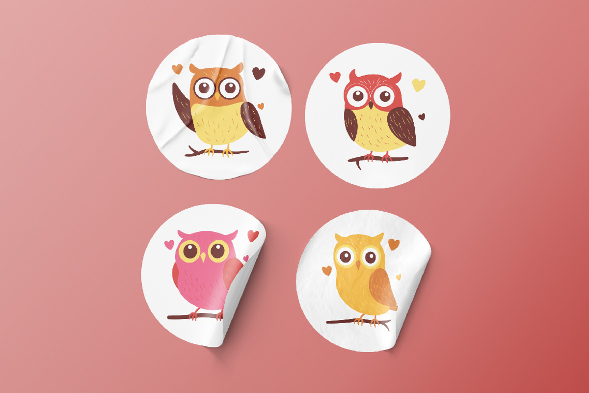 8 Cute Colorful Owl Bird in Love, an Animal Illustration by jongcreative (Photo 2 of 6)