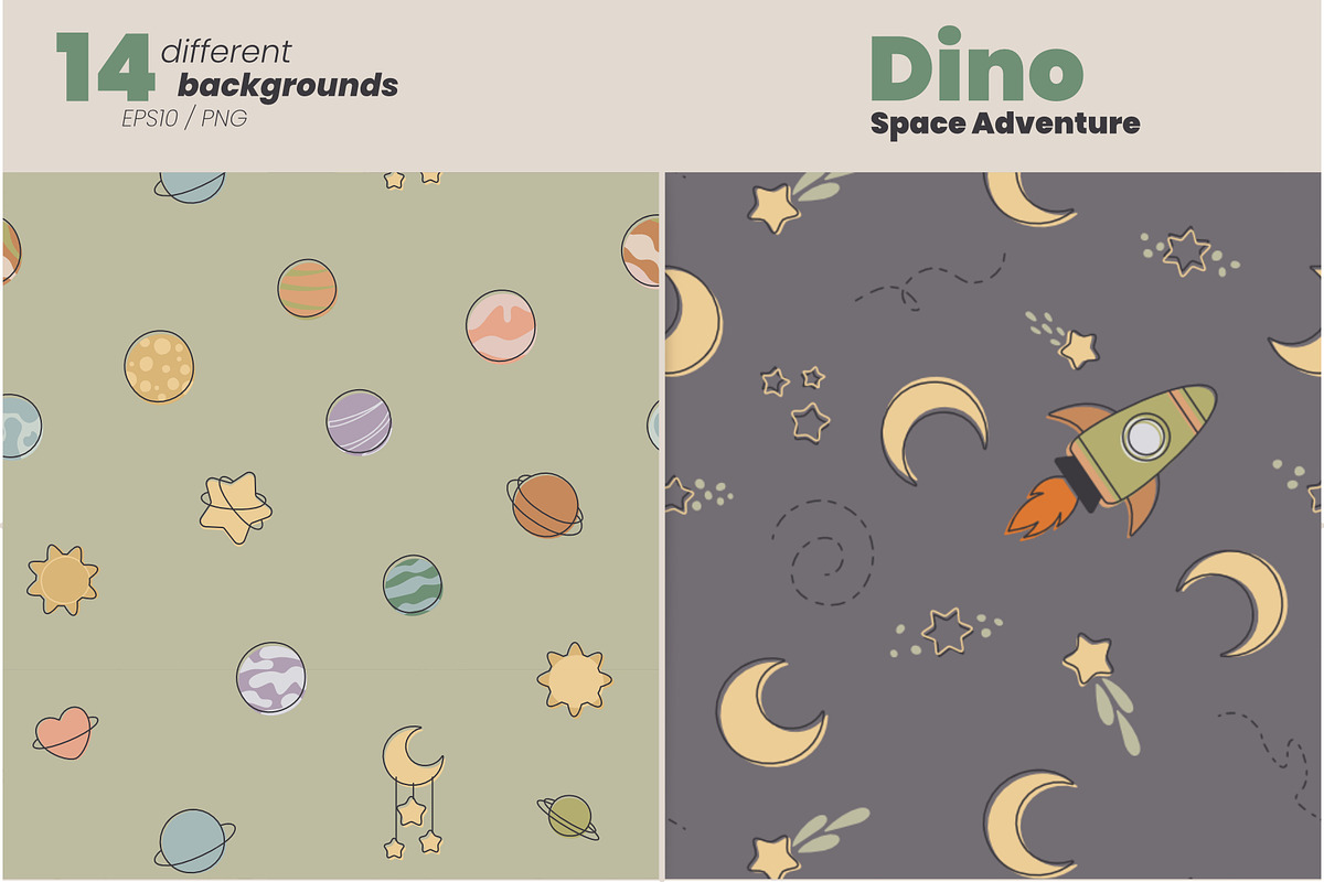 Dino Space Adventure – Vector Set, an Animal Illustration by moja doodle (Photo 11 of 11)