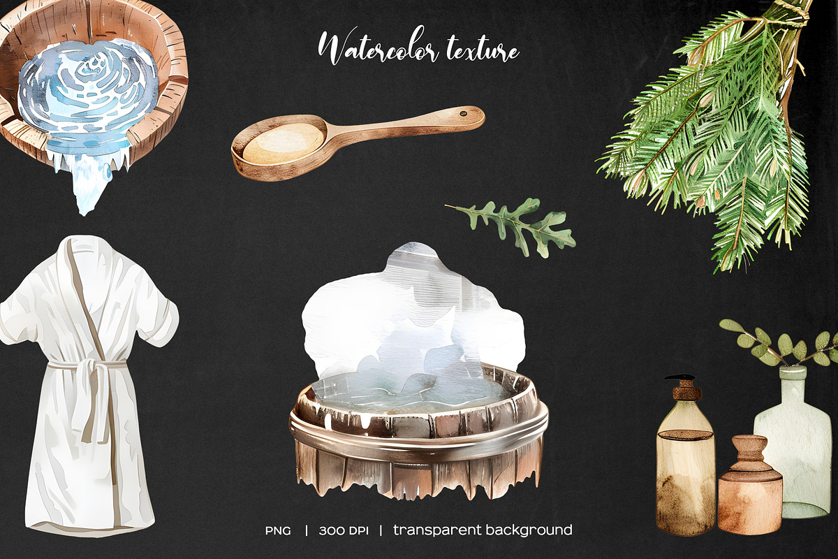 Watercolor sauna clipart. Relax time, a Healthcare Illustration by Art and Funny (Photo 3 of 3)