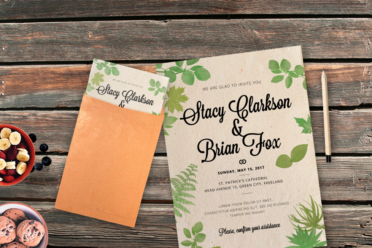 Wedding Leaves Invitation Template, an Invitation Template by Graphicfy Templates (Photo 2 of 3)