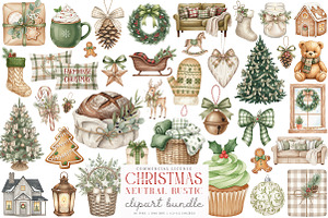 Neutral Rustic Christmas Clipart PNG, an Illustration by SinaCreation