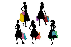 Silhouettes of women with bags