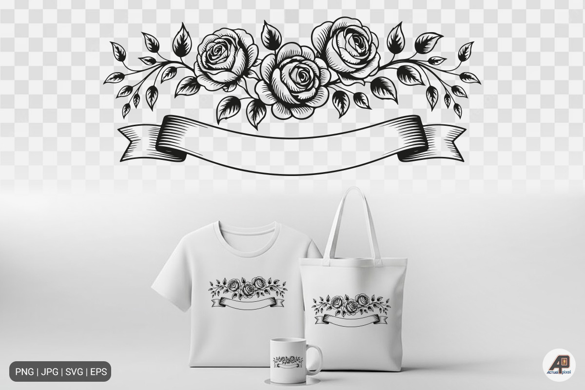 Rose Floral Ribbon Banner Bundle, an Illustration by Actual Pixel (Photo 3 of 9)