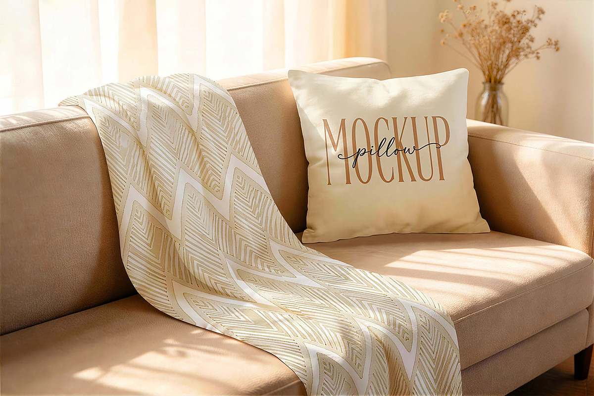 Sofa Pillow Blanket Mockup, a Product Mockup by Pitchlook.Studio (Photo 3 of 4)
